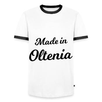 Hergestellt in der Walachei - Männer Kontrast-T-Shirt - Weiß/Schwarz - Vorne - AI Model Female 172 light (172cm) & AI Model Male 178 dark (178cm)