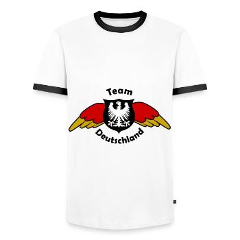 The fans in Germany - Men's Ringer Shirt - white/black - Front - AI Model Female 172 light (172cm) & AI Model Male 178 dark (178cm)
