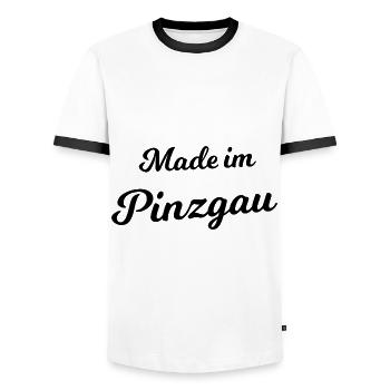 Made im Pinzgau - Männer Kontrast-T-Shirt - Weiß/Schwarz - Vorne - AI Model Female 172 light (172cm) & AI Model Male 178 dark (178cm)