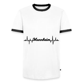Die Mannheimer - Männer Kontrast-T-Shirt - Weiß/Schwarz - Vorne - AI Model Female 172 light (172cm) & AI Model Male 178 dark (178cm)