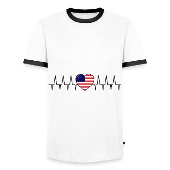 Heart Rate America - Men's Ringer Shirt - white/black - Front - AI Model Female 172 light (172cm) & AI Model Male 178 dark (178cm)