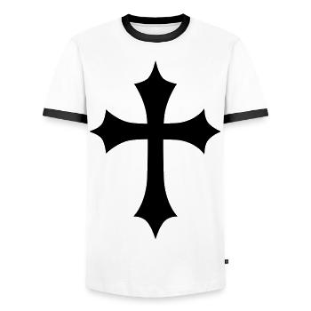 06 Gothic Cross Kreuz Jesus Christ Gottes Symbol - Männer Kontrast-T-Shirt - Weiß/Schwarz - Vorne - AI Model Female 172 light (172cm) & AI Model Male 178 dark (178cm)