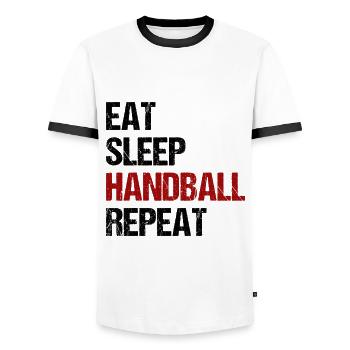 Eat Sleep Handball Repeat Sport Game Gift - Men's Ringer Shirt - white/black - Front - AI Model Female 172 light (172cm) & AI Model Male 178 dark (178cm)