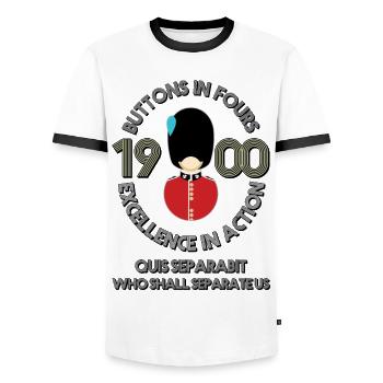 Irish Guards, Buttons in Fours - Men's Ringer Shirt - white/black - Front - AI Model Female 172 light (172cm) & AI Model Male 178 dark (178cm)