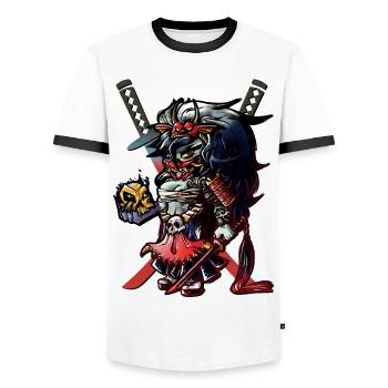 Monster girl série - samouraï oni - T-shirt contrasté Homme - blanc/noir - Devant - AI Model Female 172 light (172cm) & AI Model Male 178 dark (178cm)