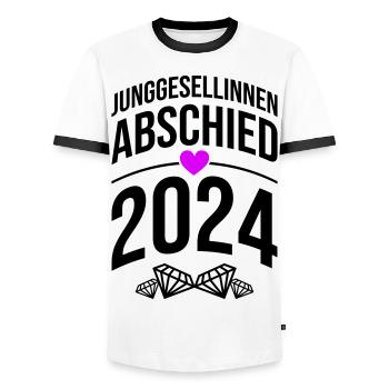 Hen Party 2024 Bride - Men's Ringer Shirt - white/black - Front - AI Model Female 172 light (172cm) & AI Model Male 178 dark (178cm)
