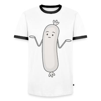 Funny Weisswurst Weisswurscht Wurst Weisswurst - Men's Ringer Shirt - white/black - Front - AI Model Female 172 light (172cm) & AI Model Male 178 dark (178cm)