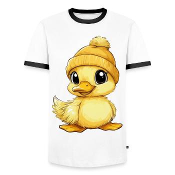 Ente Süß Niedlich Baby Kinder Tier Entchen Cartoon - Männer Kontrast-T-Shirt - Weiß/Schwarz - Vorne - AI Model Female 172 light (172cm) & AI Model Male 178 dark (178cm)