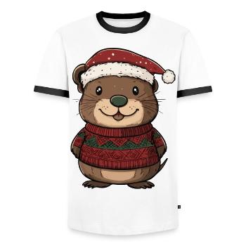 Beaver Christmas Comic - Men's Ringer Shirt - white/black - Front - AI Model Female 172 light (172cm) & AI Model Male 178 dark (178cm)