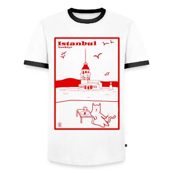 İstanbul, Turkey - Men's Ringer Shirt - white/black - Front - AI Model Female 172 light (172cm) & AI Model Male 178 dark (178cm)