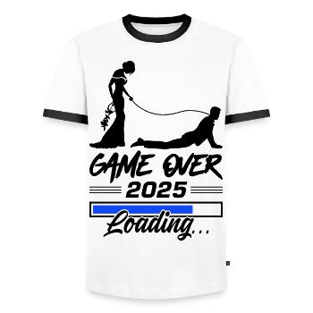 Hochzeit Loading 2025 Game Over - Männer Kontrast-T-Shirt - Weiß/Schwarz - Vorne - AI Model Female 172 light (172cm) & AI Model Male 178 dark (178cm)