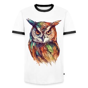 Owl Eagle Owl Bird Night Bird Animal Night Moon Nature - Men's Ringer Shirt - white/black - Front - AI Model Female 172 light (172cm) & AI Model Male 178 dark (178cm)