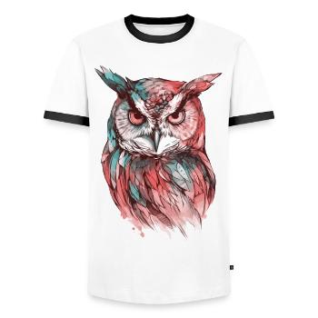 Owl Eagle Owl Bird Night Bird Animal Night Moon Nature - Men's Ringer Shirt - white/black - Front - AI Model Female 172 light (172cm) & AI Model Male 178 dark (178cm)