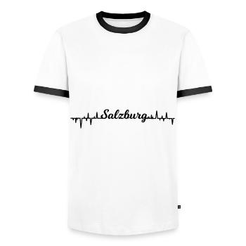 La fréquence Salzbourg - T-shirt contrasté Homme - blanc/noir - Devant - AI Model Female 172 light (172cm) & AI Model Male 178 dark (178cm)