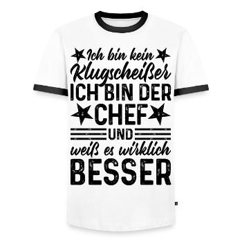 Chef lustiger Spruch Ich bin kein Klugscheißer - Männer Kontrast-T-Shirt - Weiß/Schwarz - Vorne - AI Model Female 172 light (172cm) & AI Model Male 178 dark (178cm)