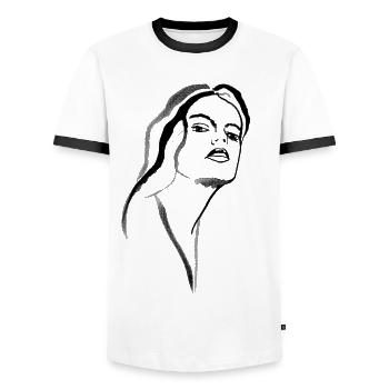 Retro Goddess - verleiht Superkräfte! - Männer Kontrast-T-Shirt - Weiß/Schwarz - Vorne - AI Model Female 172 light (172cm) & AI Model Male 178 dark (178cm)