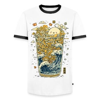 Kawaii noodles in a wave glass - Men's Ringer Shirt - white/black - Front - AI Model Female 172 light (172cm) & AI Model Male 178 dark (178cm)