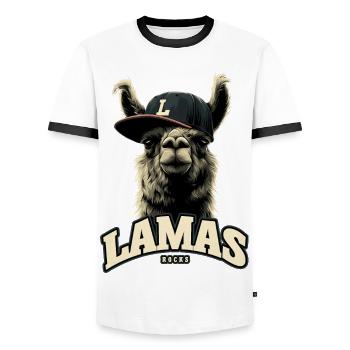 Lamas Rocks - Männer Kontrast-T-Shirt - Weiß/Schwarz - Vorne - AI Model Female 172 light (172cm) & AI Model Male 178 dark (178cm)