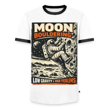 Moon Bouldering: Vintage Astronaut Climbing Design - Men's Ringer Shirt - white/black - Front - AI Model Female 172 light (172cm) & AI Model Male 178 dark (178cm)