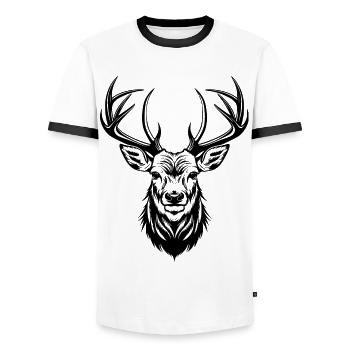 Hirsch - Männer Kontrast-T-Shirt - Weiß/Schwarz - Vorne - AI Model Female 172 light (172cm) & AI Model Male 178 dark (178cm)