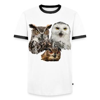 Owls - Men's Ringer Shirt - white/black - Front - AI Model Female 172 light (172cm) & AI Model Male 178 dark (178cm)