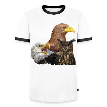 Owl and Pygmies - Men's Ringer Shirt - white/black - Front - AI Model Female 172 light (172cm) & AI Model Male 178 dark (178cm)