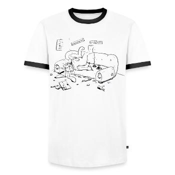 corona hase in lockdown mode 🐇 - Men's Ringer Shirt - white/black - Front - AI Model Female 172 light (172cm) & AI Model Male 178 dark (178cm)