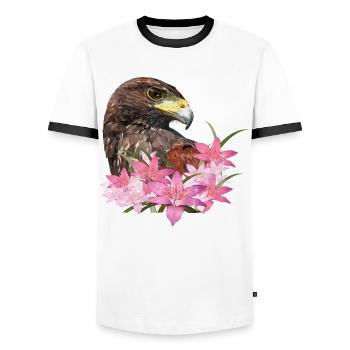 harris hawk - Men's Ringer Shirt - white/black - Front - AI Model Female 172 light (172cm) & AI Model Male 178 dark (178cm)