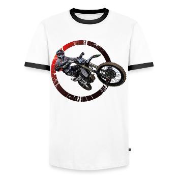 motocross - Men's Ringer Shirt - white/black - Front - AI Model Female 172 light (172cm) & AI Model Male 178 dark (178cm)