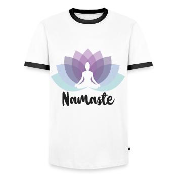 Chemise de yoga Namaste cadeau de sport préféré - T-shirt contrasté Homme - blanc/noir - Devant - AI Model Female 172 light (172cm) & AI Model Male 178 dark (178cm)