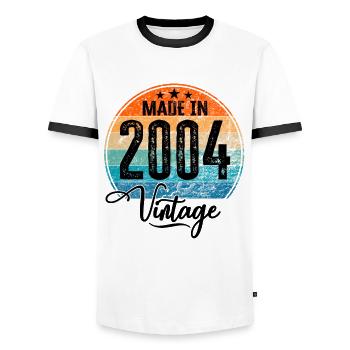 Vintage Fabriqué en 2004 Année de naissance 2004 Anniversaire - T-shirt contrasté Homme - blanc/noir - Devant - AI Model Female 172 light (172cm) & AI Model Male 178 dark (178cm)