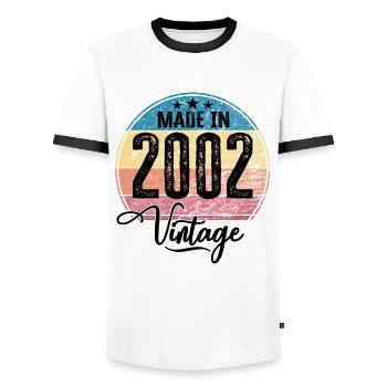 Vintage Made in 2002 Year of birth 2002 Birthday - Men's Ringer Shirt - white/black - Front - AI Model Female 172 light (172cm) & AI Model Male 178 dark (178cm)