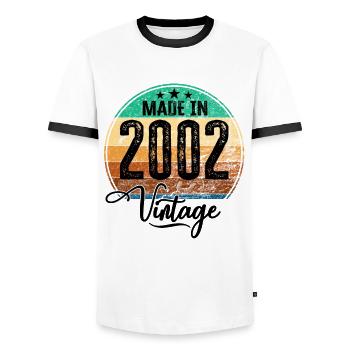 Vintage Made in 2002 Year of birth 2002 Birthday - Men's Ringer Shirt - white/black - Front - AI Model Female 172 light (172cm) & AI Model Male 178 dark (178cm)