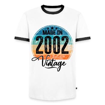 Vintage Made in 2002 Year of birth 2002 Birthday - Men's Ringer Shirt - white/black - Front - AI Model Female 172 light (172cm) & AI Model Male 178 dark (178cm)