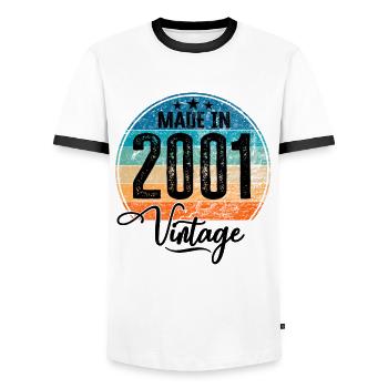 Millésime Fabriqué en 2001 Année de naissance 2001 Anniversaire - T-shirt contrasté Homme - blanc/noir - Devant - AI Model Female 172 light (172cm) & AI Model Male 178 dark (178cm)
