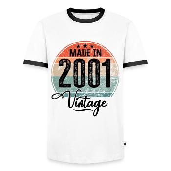 Millésime Fabriqué en 2001 Année de naissance 2001 Anniversaire - T-shirt contrasté Homme - blanc/noir - Devant - AI Model Female 172 light (172cm) & AI Model Male 178 dark (178cm)