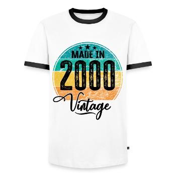 Vintage Fabriqué en 2000 Année de naissance 2000 Anniversaire - T-shirt contrasté Homme - blanc/noir - Devant - AI Model Female 172 light (172cm) & AI Model Male 178 dark (178cm)