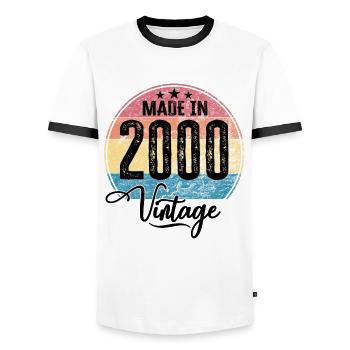 Vintage Fabriqué en 2000 Année de naissance 2000 Anniversaire - T-shirt contrasté Homme - blanc/noir - Devant - AI Model Female 172 light (172cm) & AI Model Male 178 dark (178cm)