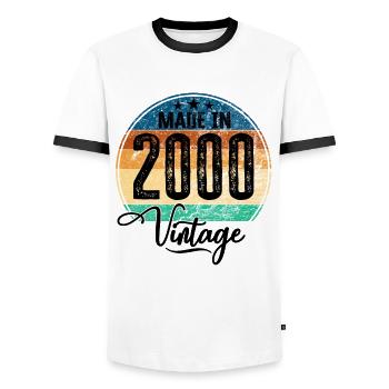 Vintage Made in 2000 Year of birth 2000 Birthday - Men's Ringer Shirt - white/black - Front - AI Model Female 172 light (172cm) & AI Model Male 178 dark (178cm)
