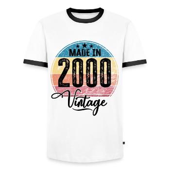 Vintage Made in 2000 Year of birth 2000 Birthday - Men's Ringer Shirt - white/black - Front - AI Model Female 172 light (172cm) & AI Model Male 178 dark (178cm)