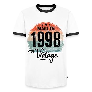 Vintage Made in 1998 Year of birth 1998 Birthday - Men's Ringer Shirt - white/black - Front - AI Model Female 172 light (172cm) & AI Model Male 178 dark (178cm)