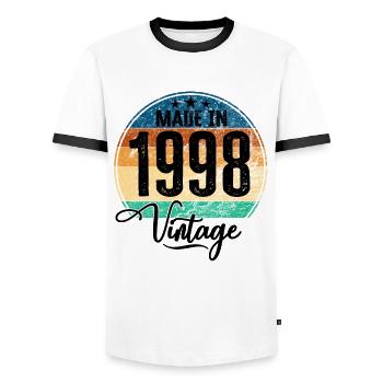 Vintage Made in 1998 Year of birth 1998 Birthday - Men's Ringer Shirt - white/black - Front - AI Model Female 172 light (172cm) & AI Model Male 178 dark (178cm)