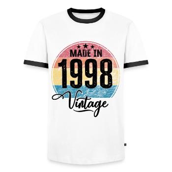 Vintage Made in 1998 Year of birth 1998 Birthday - Men's Ringer Shirt - white/black - Front - AI Model Female 172 light (172cm) & AI Model Male 178 dark (178cm)