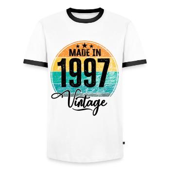 Vintage Made in 1997 Year of Birth 1997 Birthday - Men's Ringer Shirt - white/black - Front - AI Model Female 172 light (172cm) & AI Model Male 178 dark (178cm)