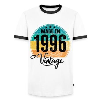 Vintage Made in 1996 Year of Birth 1996 Birthday - Men's Ringer Shirt - white/black - Front - AI Model Female 172 light (172cm) & AI Model Male 178 dark (178cm)