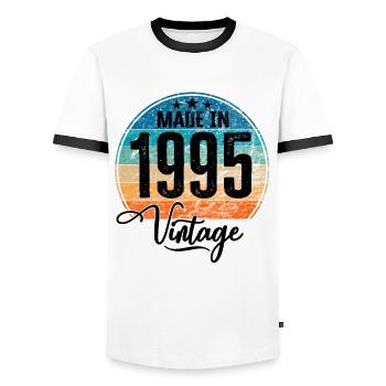 Millésime Fabriqué en 1995 Année de naissance 1995 Anniversaire - T-shirt contrasté Homme - blanc/noir - Devant - AI Model Female 172 light (172cm) & AI Model Male 178 dark (178cm)