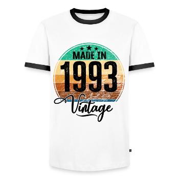 Vintage Made in 1993 Year of birth 1993 Birthday - Men's Ringer Shirt - white/black - Front - AI Model Female 172 light (172cm) & AI Model Male 178 dark (178cm)