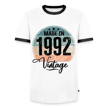 Vintage Made in 1992 Year of birth 1992 Birthday - Men's Ringer Shirt - white/black - Front - AI Model Female 172 light (172cm) & AI Model Male 178 dark (178cm)