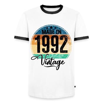 Vintage Made in 1992 Year of birth 1992 Birthday - Men's Ringer Shirt - white/black - Front - AI Model Female 172 light (172cm) & AI Model Male 178 dark (178cm)