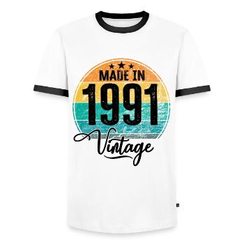 Vintage Made in 1991 Geburtsjahr 1991 Geburtstag - Männer Kontrast-T-Shirt - Weiß/Schwarz - Vorne - AI Model Female 172 light (172cm) & AI Model Male 178 dark (178cm)